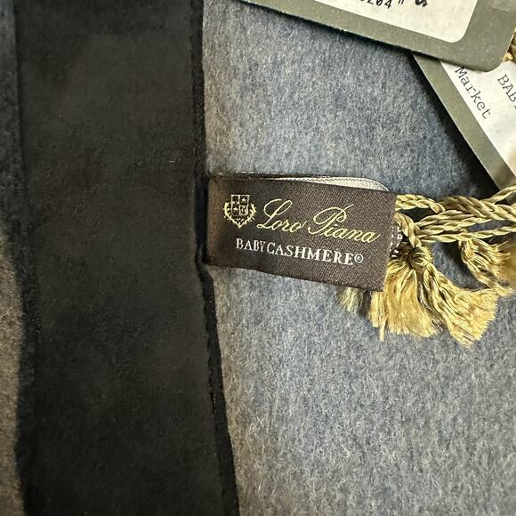 LORO PIANA Madison Baby Cashmere Leather Shawl Wrap Raphite‎ Blue NEW $4,800 - Picture 8 of 12